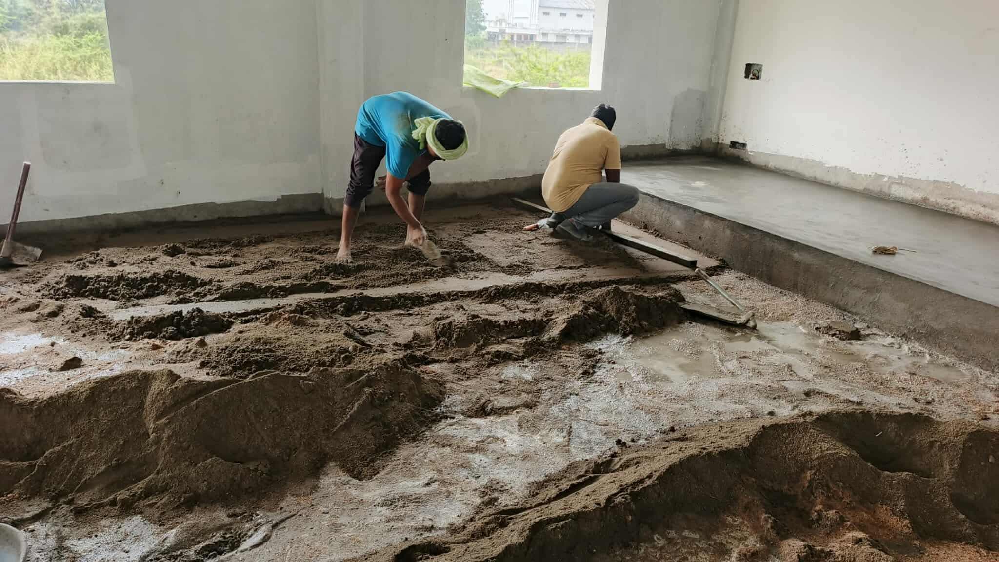 Laying the floor inside the church